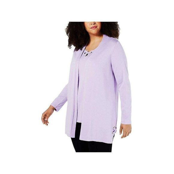 JM Collection Womens Lilac Moon Core Fashion Cardigan Tie On Side Sweater Sz PM - Picture 1 of 8